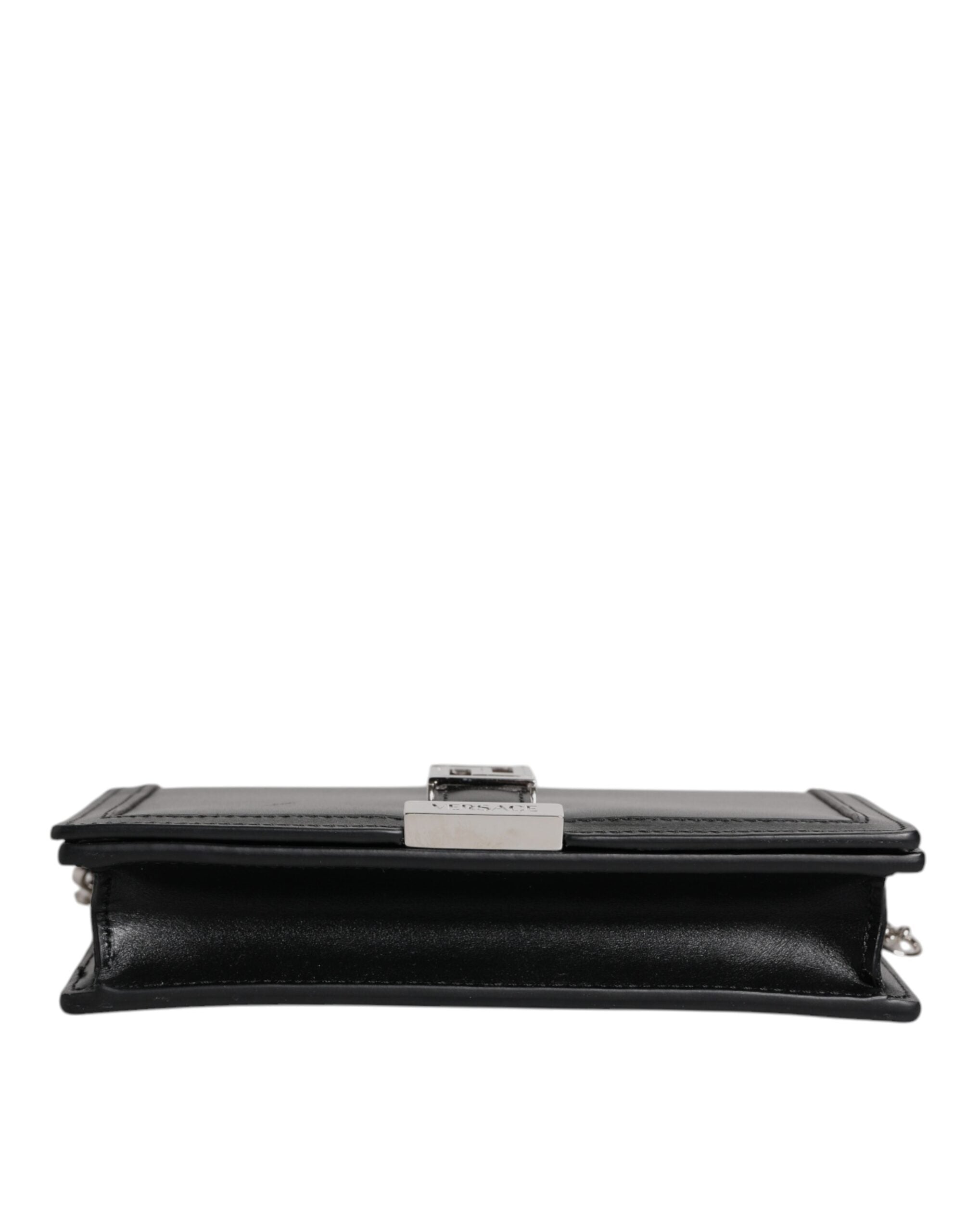 Versace Schwarze Kalbsleder-Kettenriemen-Schulter-Crossbody-Tasche