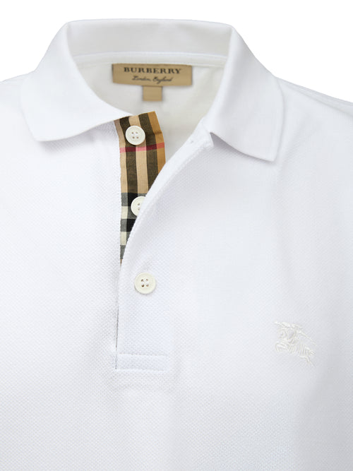 Burberry White Cotton Collar Polo Shirt