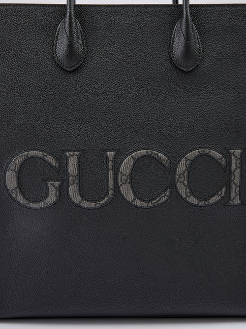 Gucci Schwarzes Leder Logo Medium Tote Bag