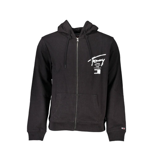 Tommy Hilfiger Schwarzer Baumwollpullover für Männer mit Kapuze und Reißverschlusstaschen