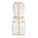 Balmain Weißes Viskose-Damenkleid mit goldenen Kunstknöpfen