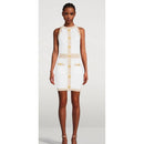 Balmain Weißes Viskose-Damenkleid mit goldenen Kunstknöpfen