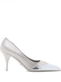 Prada Pumps aus Satin und silberfarbenem Metallic-Leder