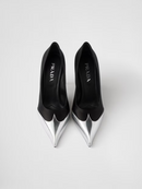 Prada Pumps aus schwarzem Satin und silbernem Metallic-Leder