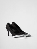 Prada Pumps aus schwarzem Satin und silbernem Metallic-Leder