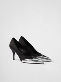 Prada Pumps aus schwarzem Satin und silbernem Metallic-Leder