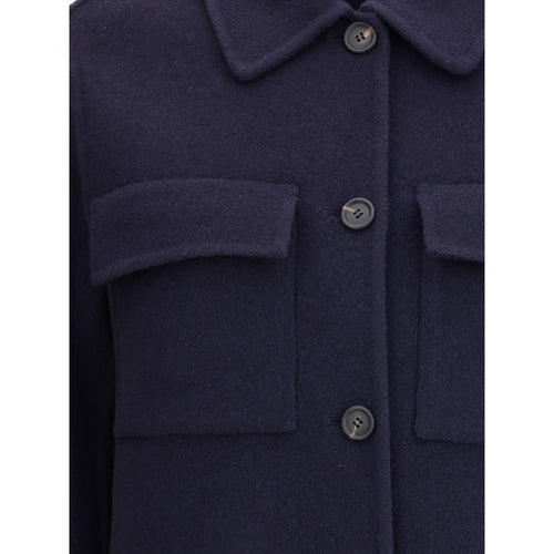 Brunello Cucinelli Blauer Wollmantel aus Fleece