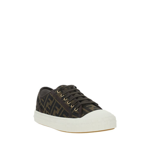 Fendi Braune Polyamid Sneakers mit niedrigem Schaft