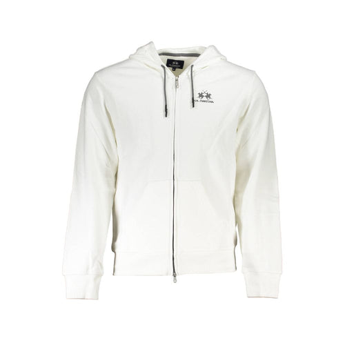 La Martina White Cotton Pullover for Men with Hood and Zipper Pockets