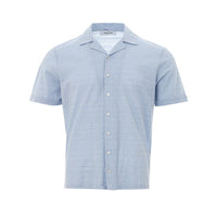 Gran Sasso Blue linen and cotton short-sleeved shirt