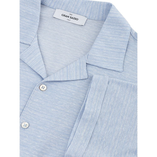 Gran Sasso Blue linen and cotton short-sleeved shirt