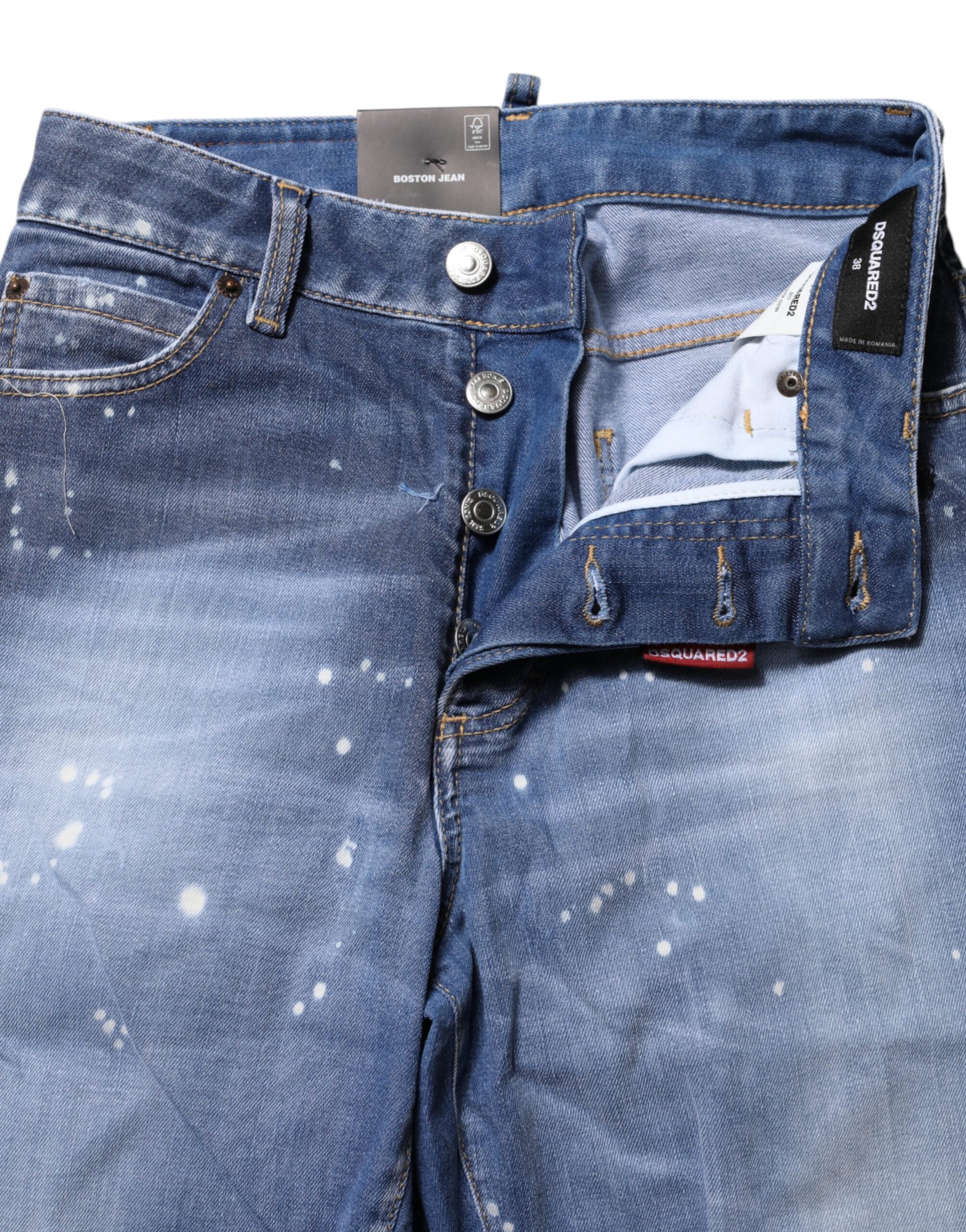 Dsquared² Blaue gewaschene Straight Jeans aus Baumwolle mit mittlerer Taille