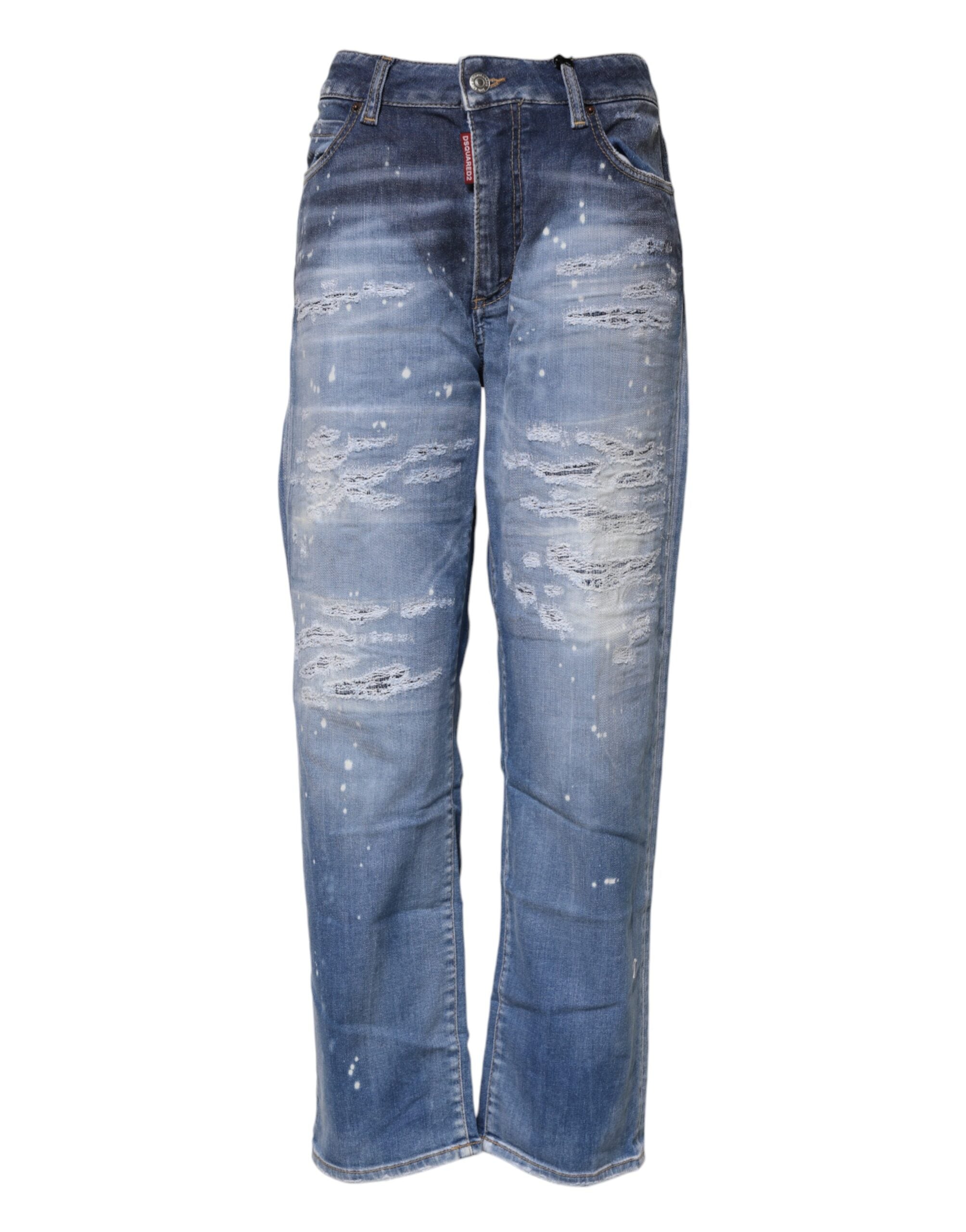 Dsquared² Blaue zerfledderte Straight Denim Jeans aus Baumwolle mit mittlerer Taille
