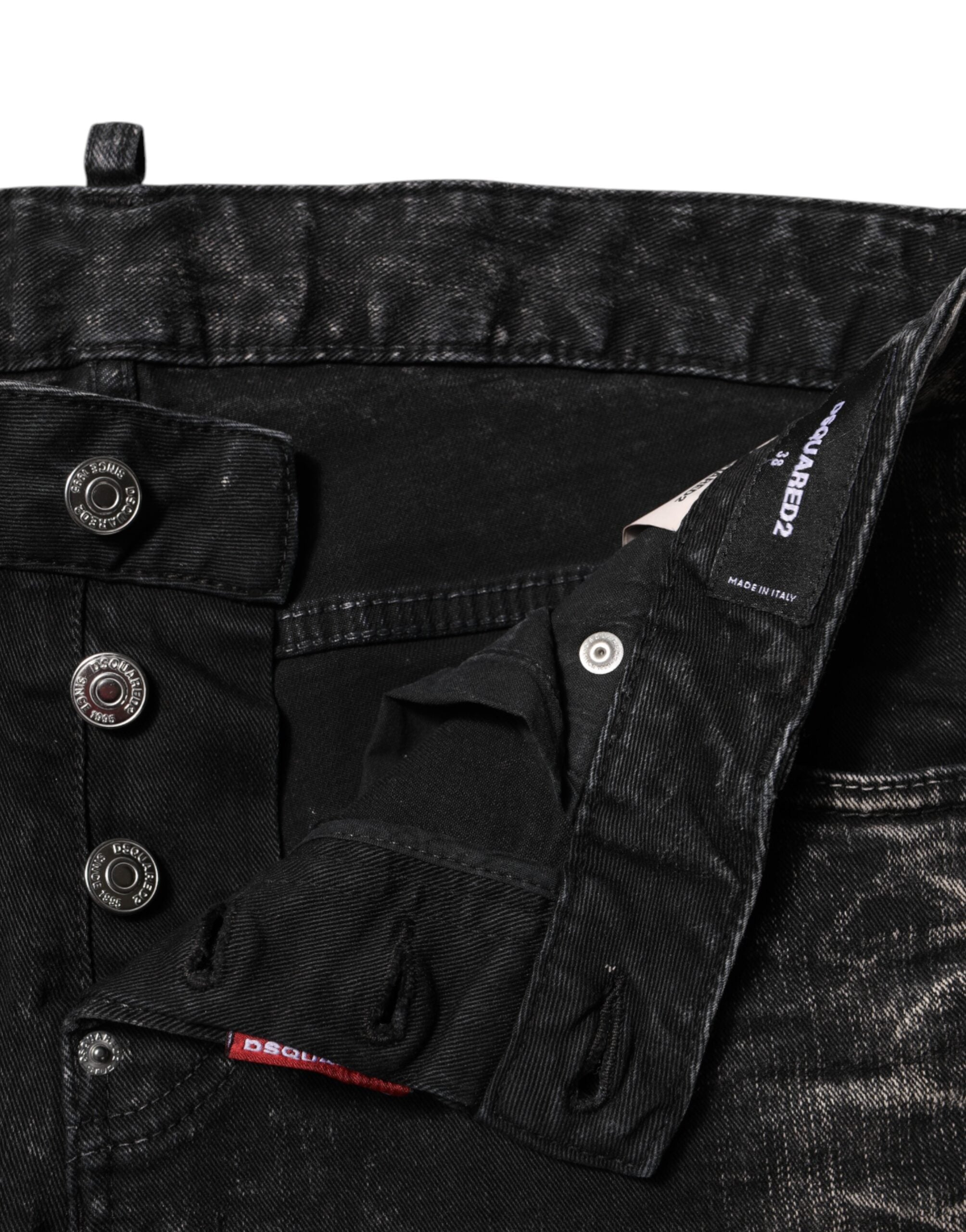 Dsquared² Schwarze verwaschene Denim-Jeans mit mittlerer Taille, konisch zulaufend