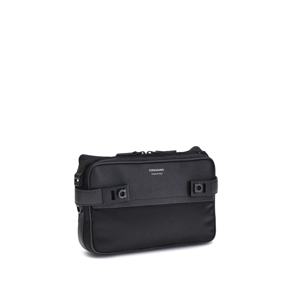 Ferragamo Schwarze Kalbshaut Bos Taurus Schultertasche