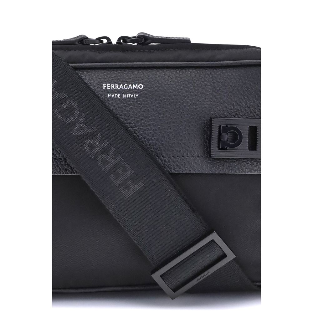 Ferragamo Schwarze Kalbshaut Bos Taurus Schultertasche