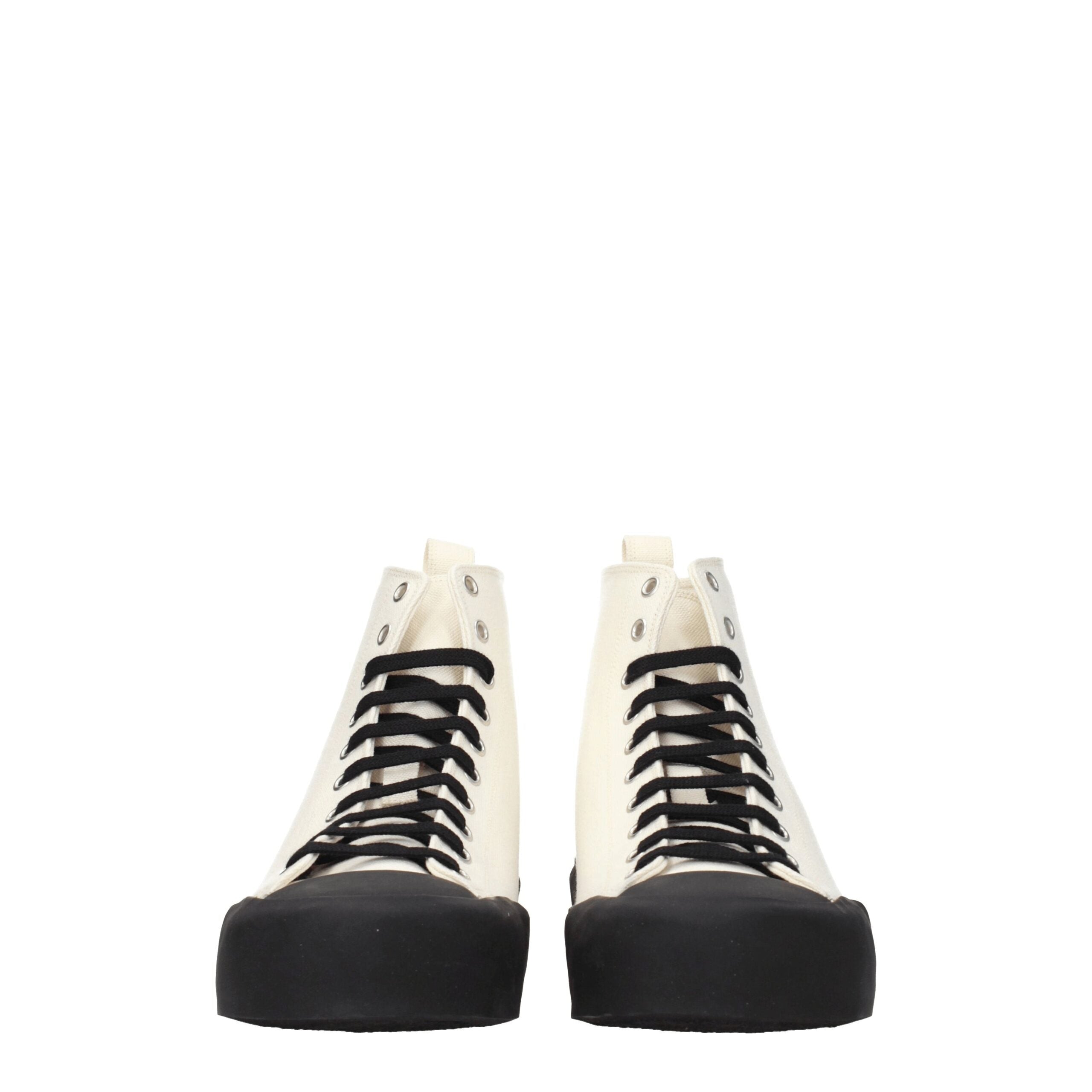 Jil Sander beige high-top sneakers made of fabric