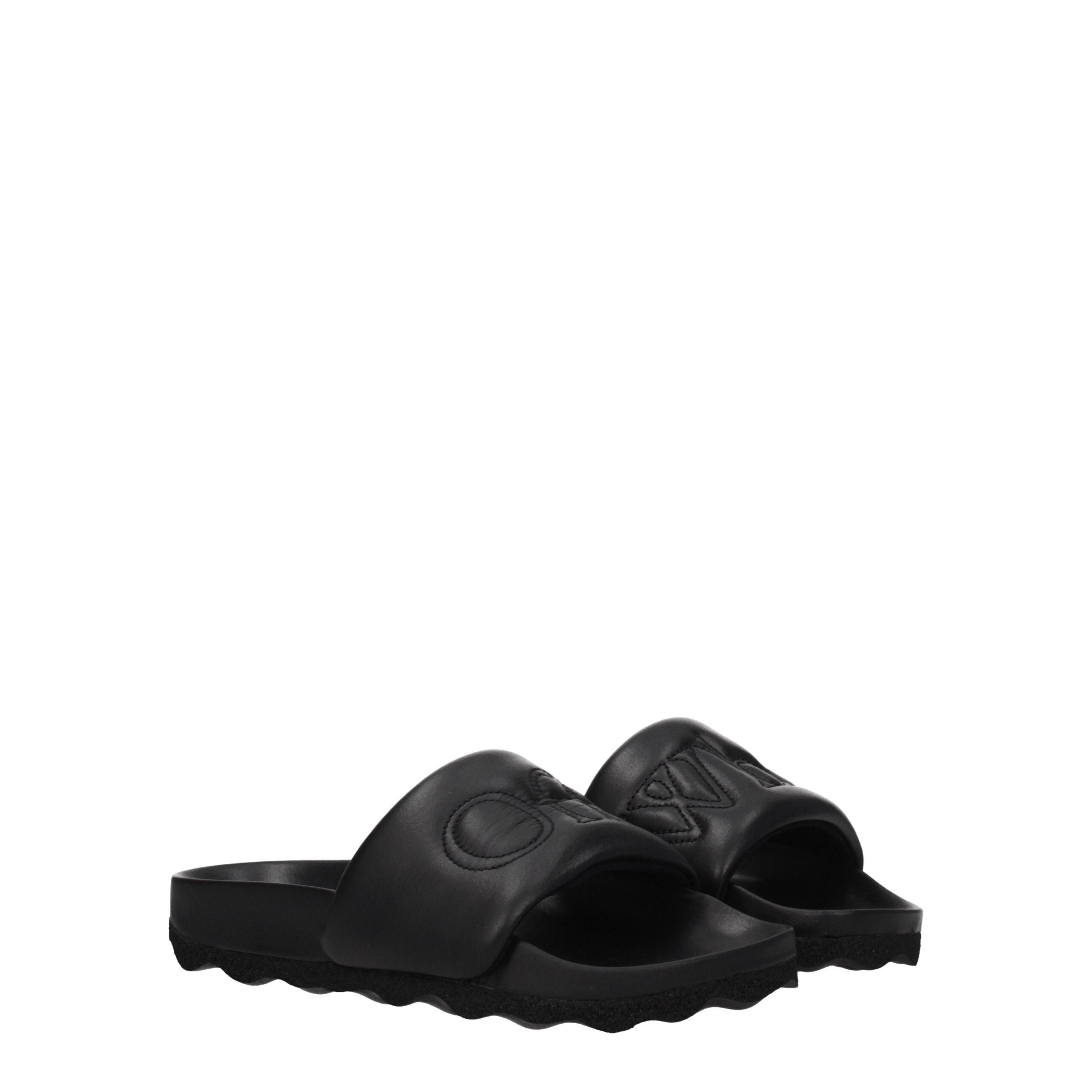 Off-White Schwarze Lederpantoffeln Sandalen