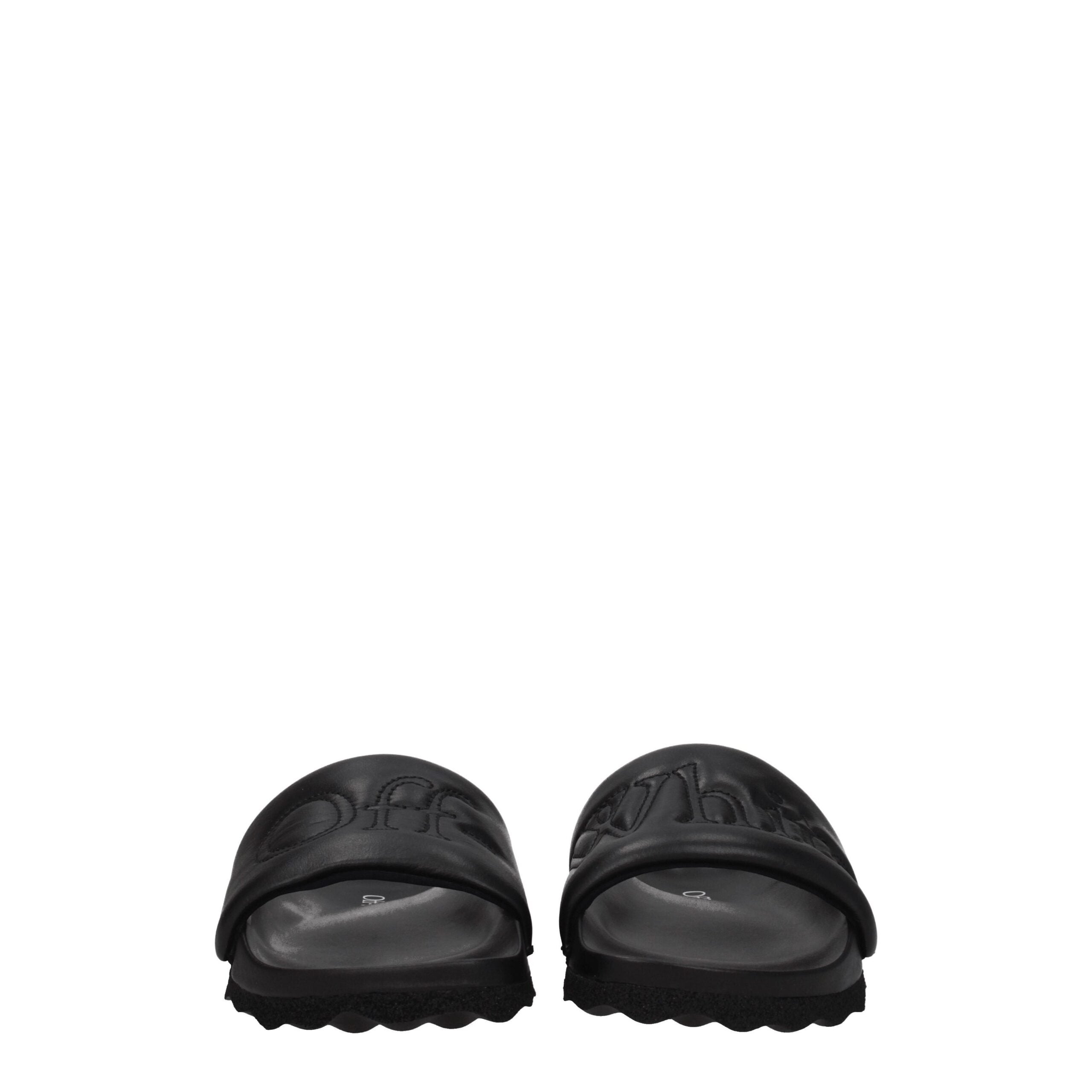 Off-White Schwarze Lederpantoffeln Sandalen