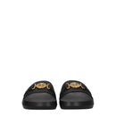 Versace Schwarze Lederpantoffeln Sandalen