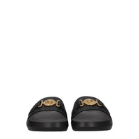 Versace Schwarze Lederpantoffeln Sandalen