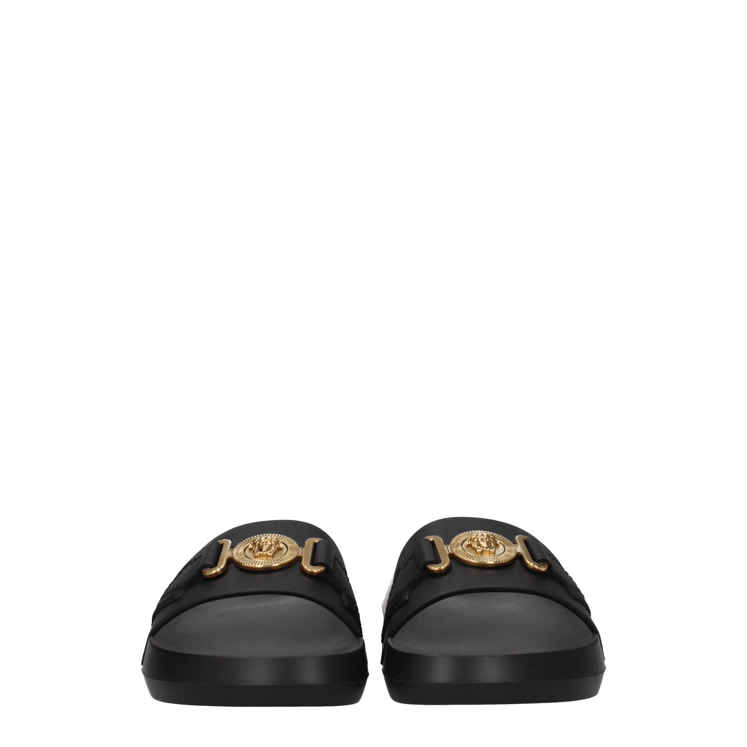 Versace Schwarze Lederpantoffeln Sandalen