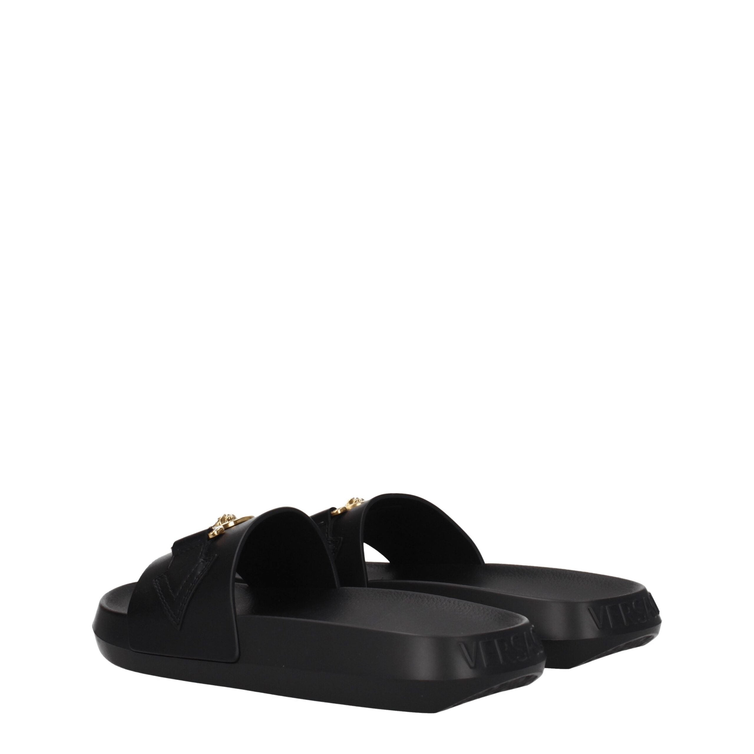 Versace Schwarze Lederpantoffeln Sandalen