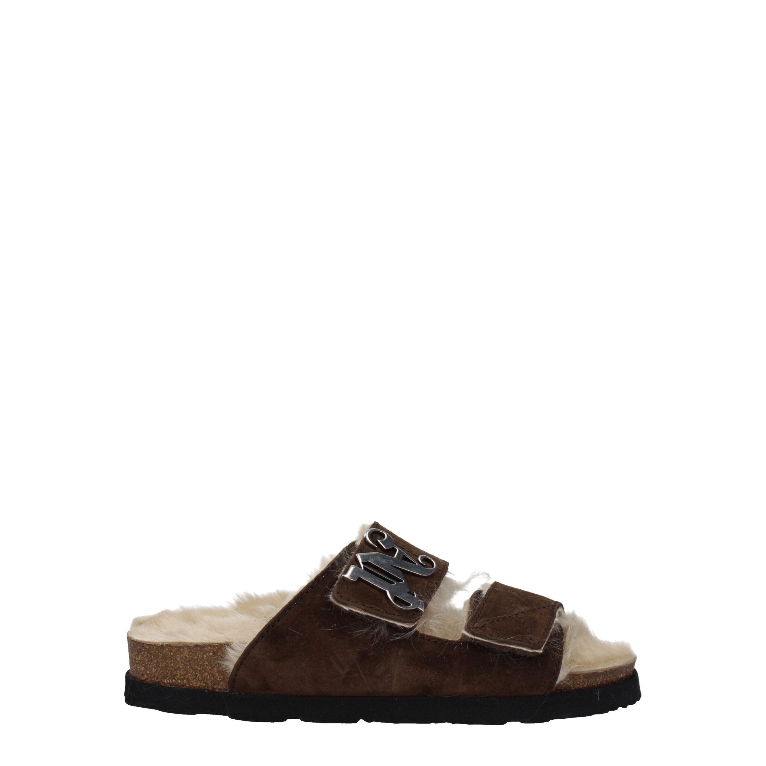 Palm Angels Braune Lederpantoffeln Sandalen