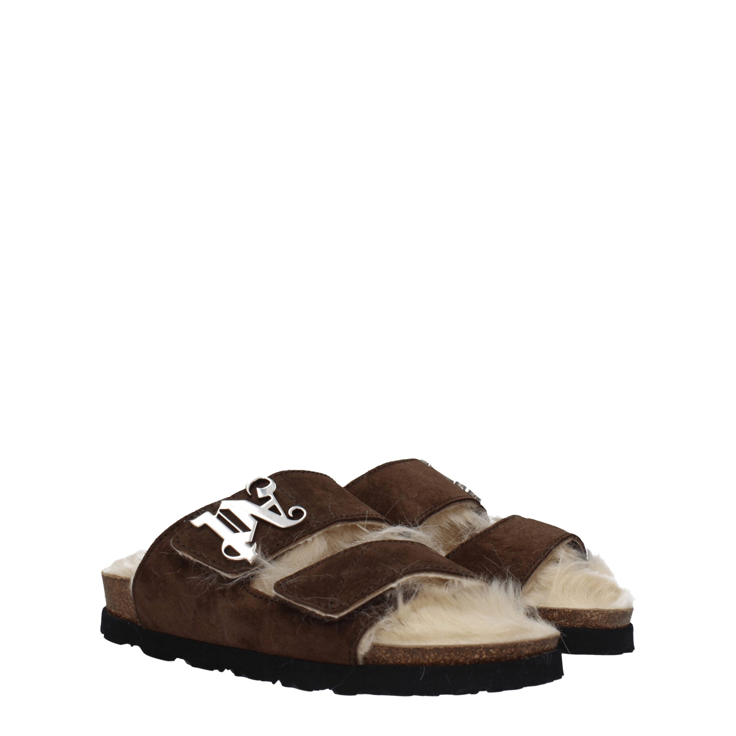 Palm Angels Braune Lederpantoffeln Sandalen