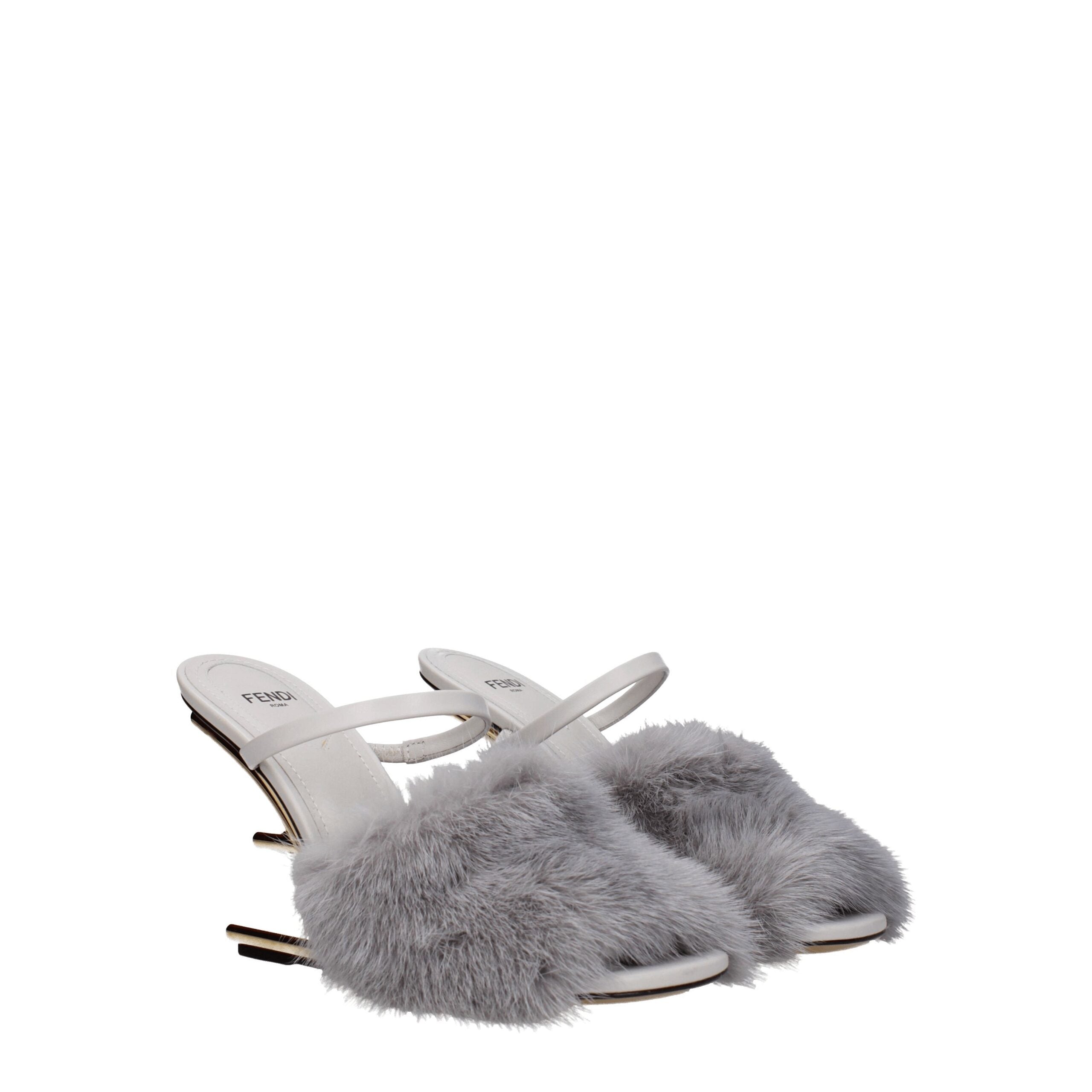Fendi Graue Nerzpantoffeln Sandalen
