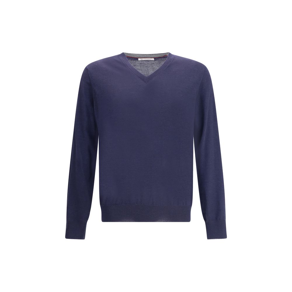 Brunello Cucinelli Blauer Kaschmir-Pullover aus reinem Kaschmir