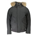 Woolrich grey cotton jacket for men with hood and detachable fur