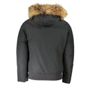 Woolrich grey cotton jacket for men with hood and detachable fur