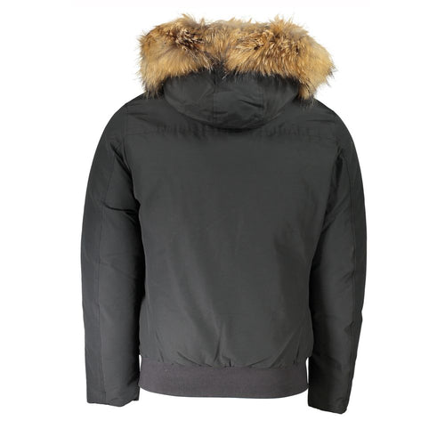 Woolrich grey cotton jacket for men with hood and detachable fur