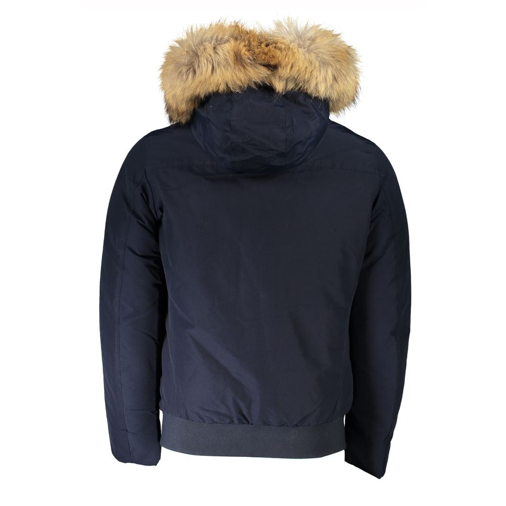 Woolrich Blaue Baumwolljacke für Männer mit abnehmbarer Kapuze