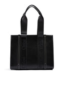 Chloé Schwarze Ledertasche mit gesticktem Woody-Logo (Medium Tote Bag)