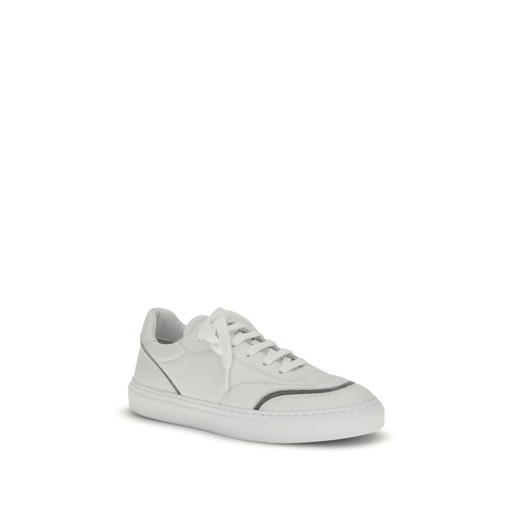 Brunello Cucinelli Weiße Kalbshaut Bos Taurus Sneakers mit niedrigem Schaft