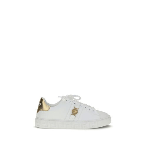 Versace Weiße Kalbshaut Bos Taurus Sneakers mit niedrigem Schaft