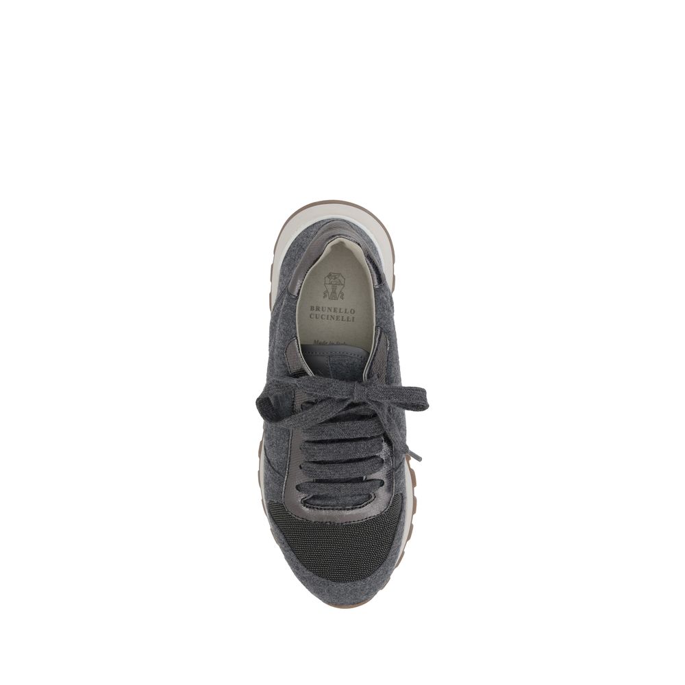 Brunello Cucinelli Graue Woll-Sneaker aus Fleece