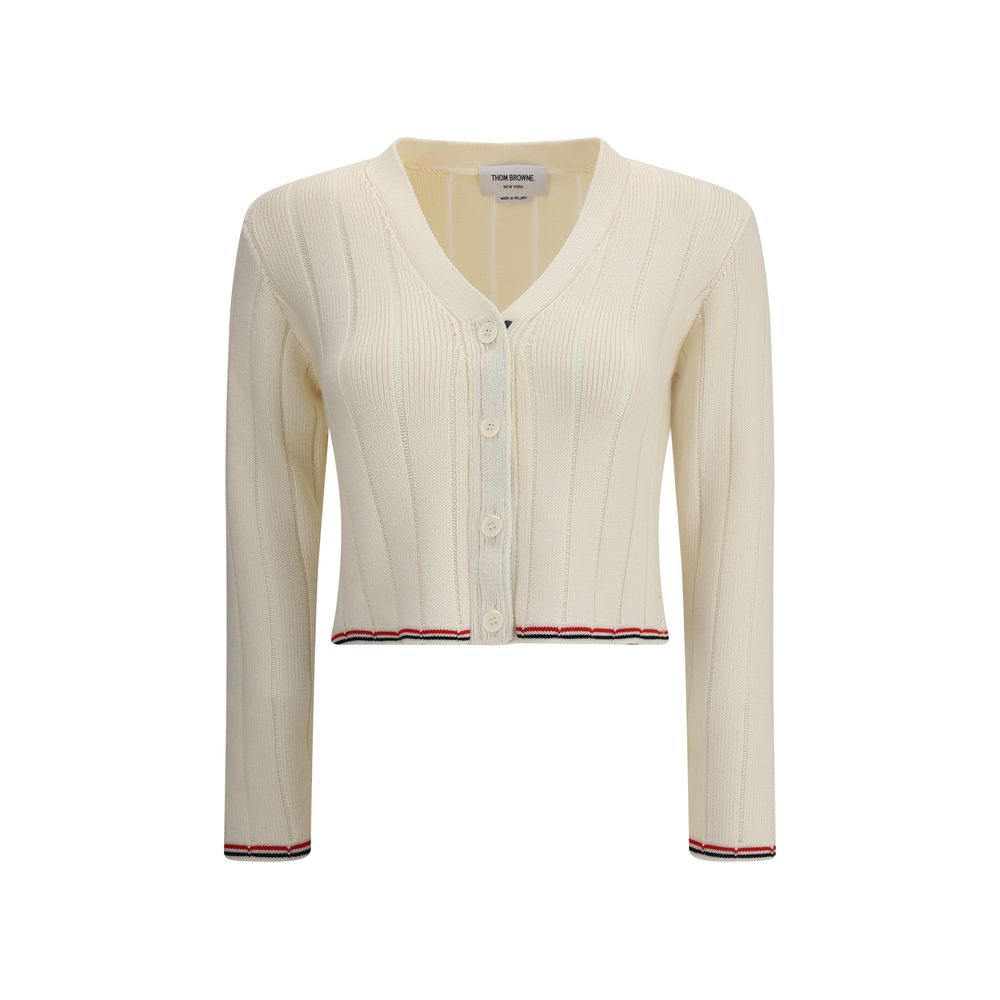 Thom Browne Strickjacke aus Wollfleece in Creme