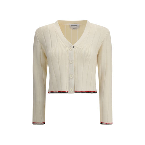 Thom Browne Strickjacke aus Wollfleece in Creme