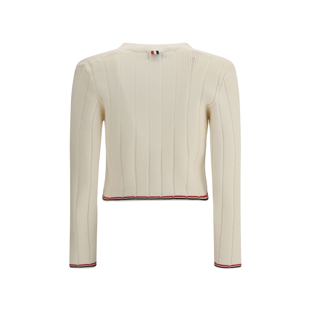 Thom Browne Strickjacke aus Wollfleece in Creme
