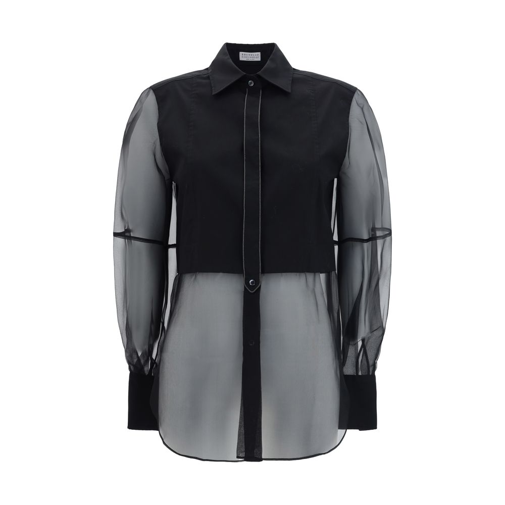 Brunello Cucinelli Schwarzes Baumwollhemd mit Muster