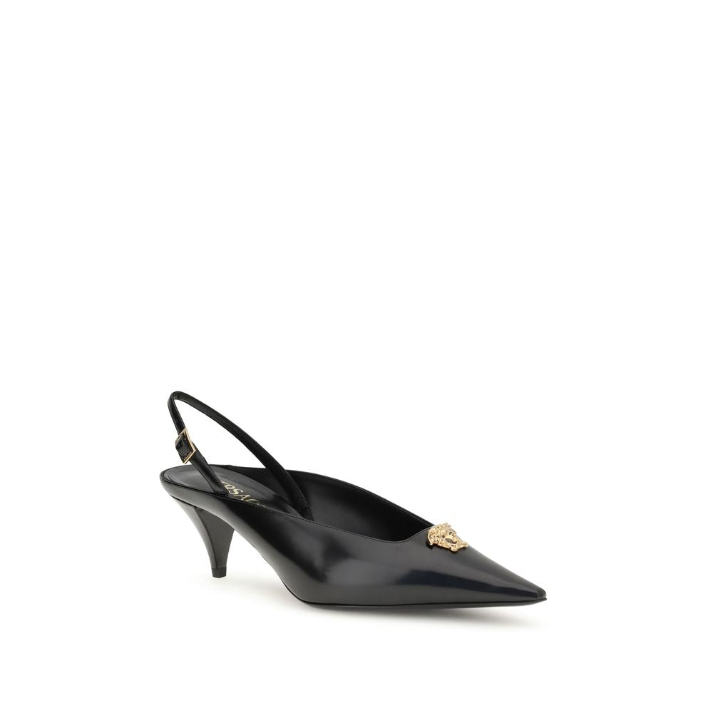 Versace Schwarze Lederpumps mit mittelhohem Absatz