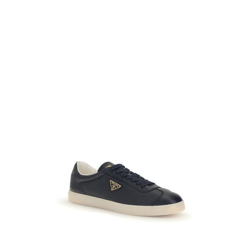 Prada Dunkelblaue Kalbshaut Bos Taurus Sneakers mit niedrigem Schaft