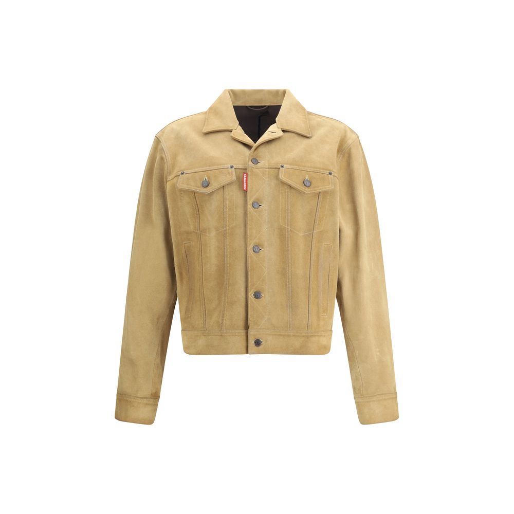 Dsquared² Beigefarbene Leder-Jeansjacke