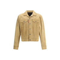 Dsquared² Beigefarbene Leder-Jeansjacke