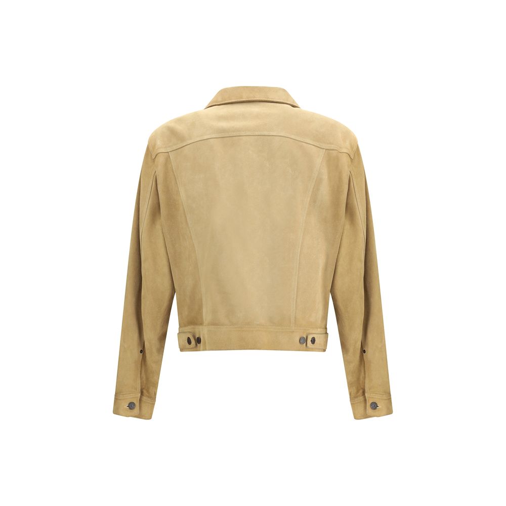 Dsquared² Beigefarbene Leder-Jeansjacke