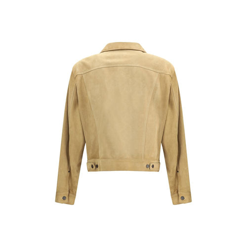 Dsquared² Beigefarbene Leder-Jeansjacke