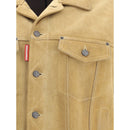Dsquared² Beigefarbene Leder-Jeansjacke
